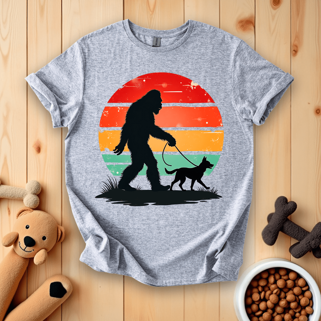 Sport Grey / S Bigfoot Walking A Dog T-Shirt