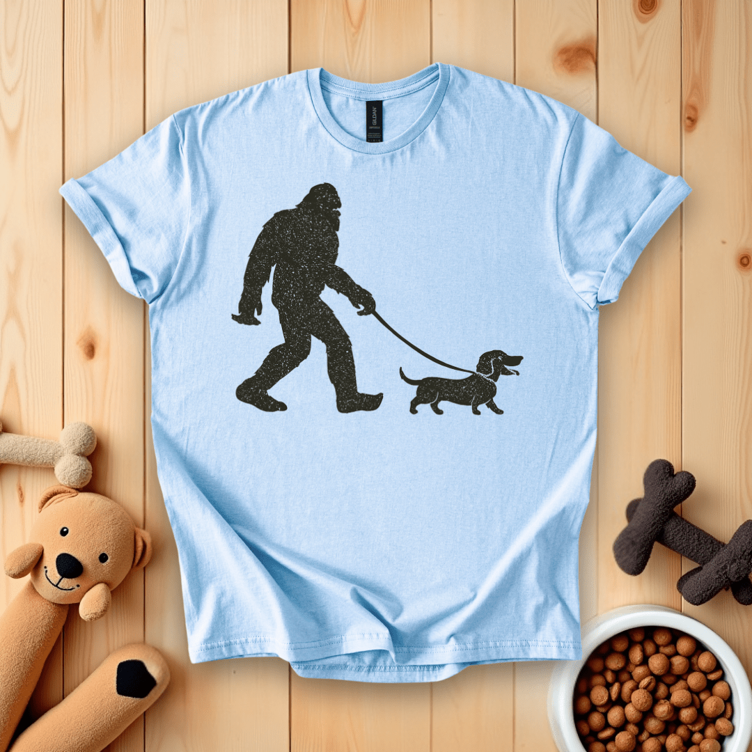 Light Blue / S Bigfoot Walking Dachshund Dog T-Shirt