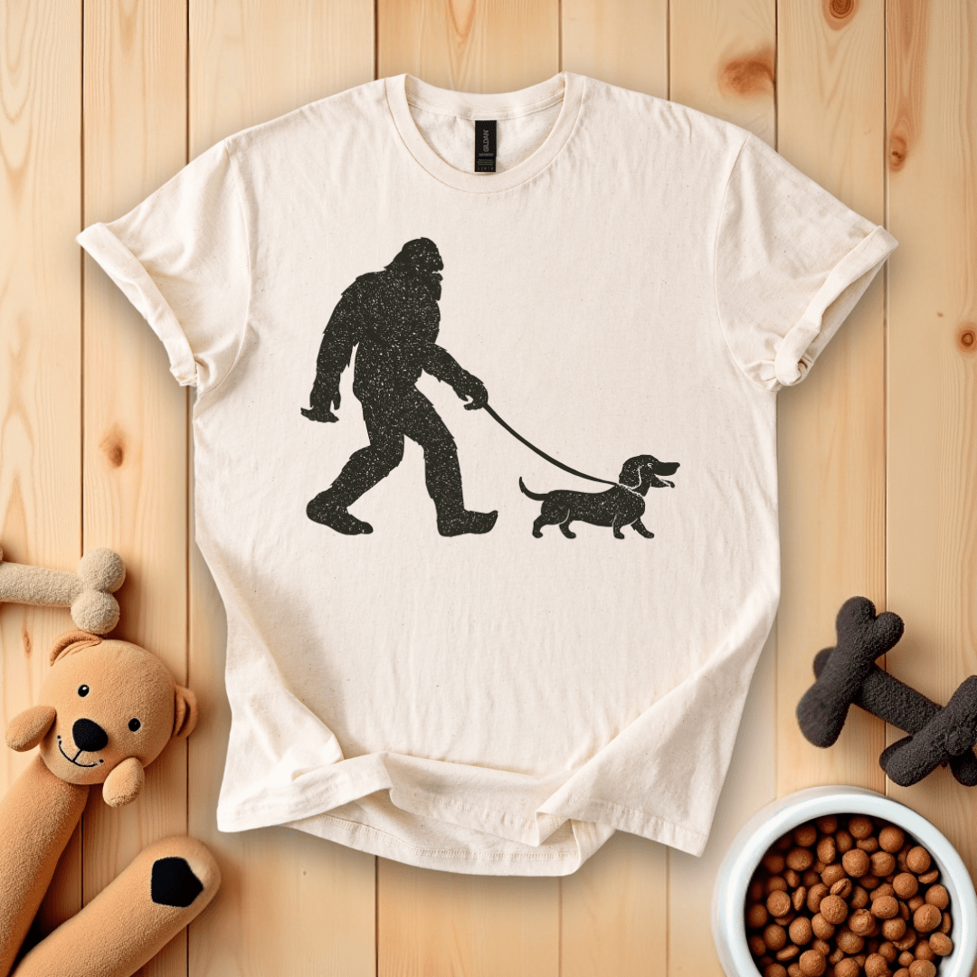 Natural / S Bigfoot Walking Dachshund Dog T-Shirt