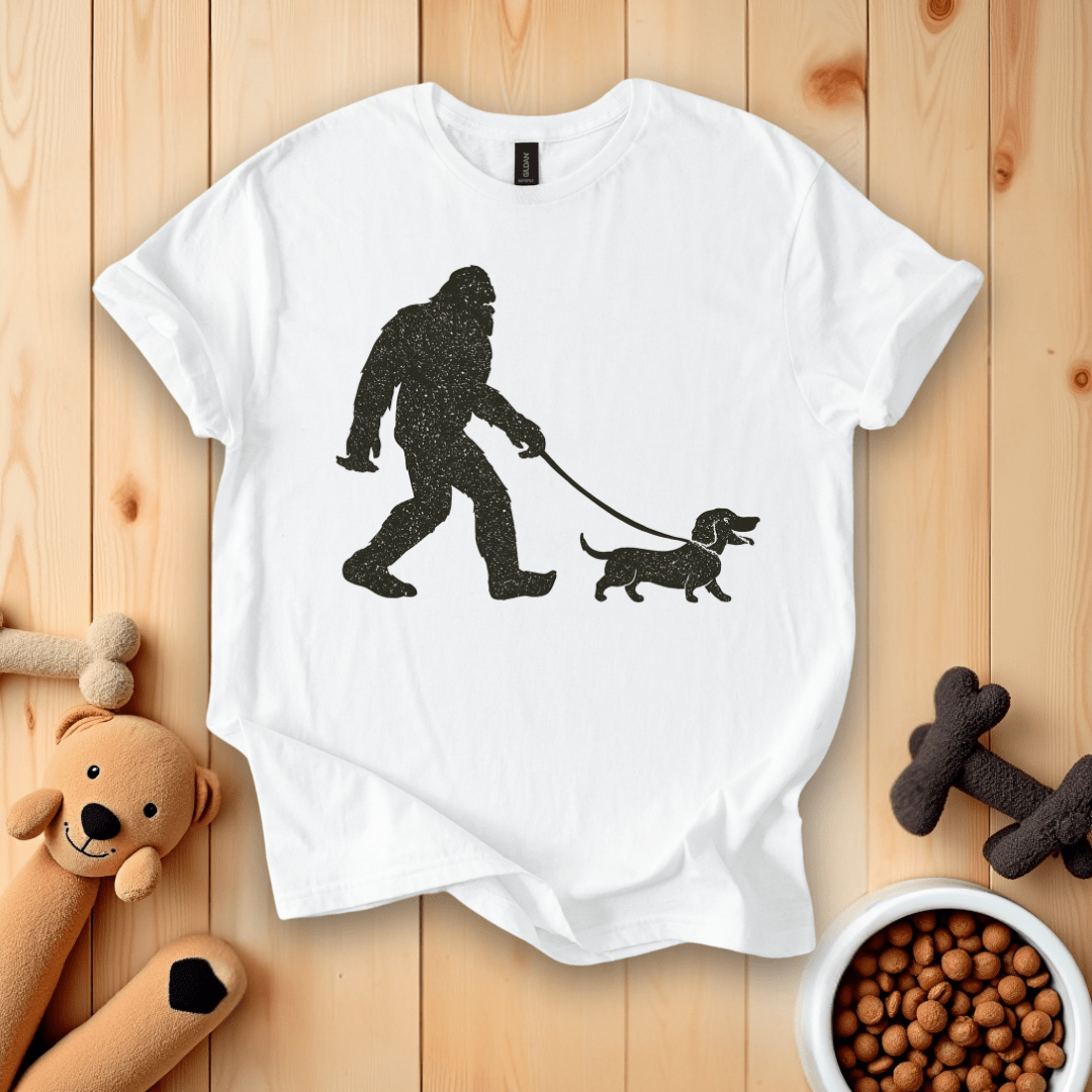 White / S Bigfoot Walking Dachshund Dog T-Shirt