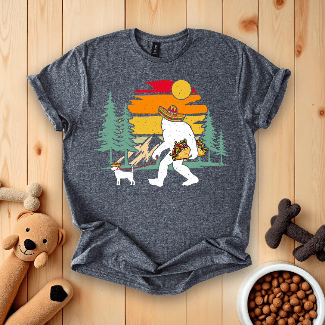 Dark Heather / S Bigfoot Walking Dog Cinco De Mayo T-Shirt
