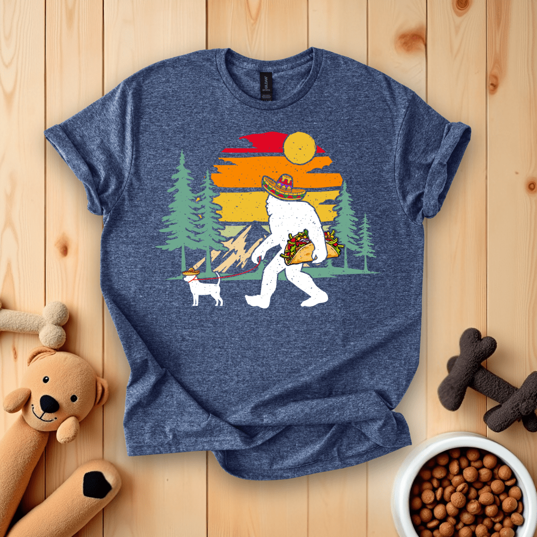 Heather Navy / S Bigfoot Walking Dog Cinco De Mayo T-Shirt