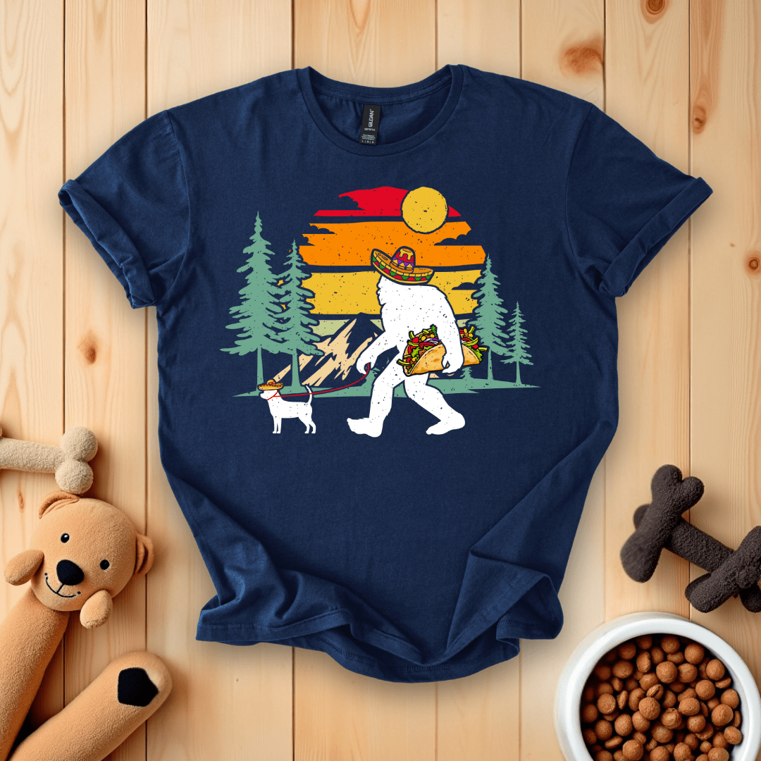 Navy / S Bigfoot Walking Dog Cinco De Mayo T-Shirt