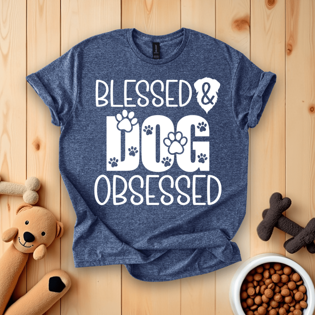 Heather Navy / S Blessed & Dog Obsessed T-Shirt