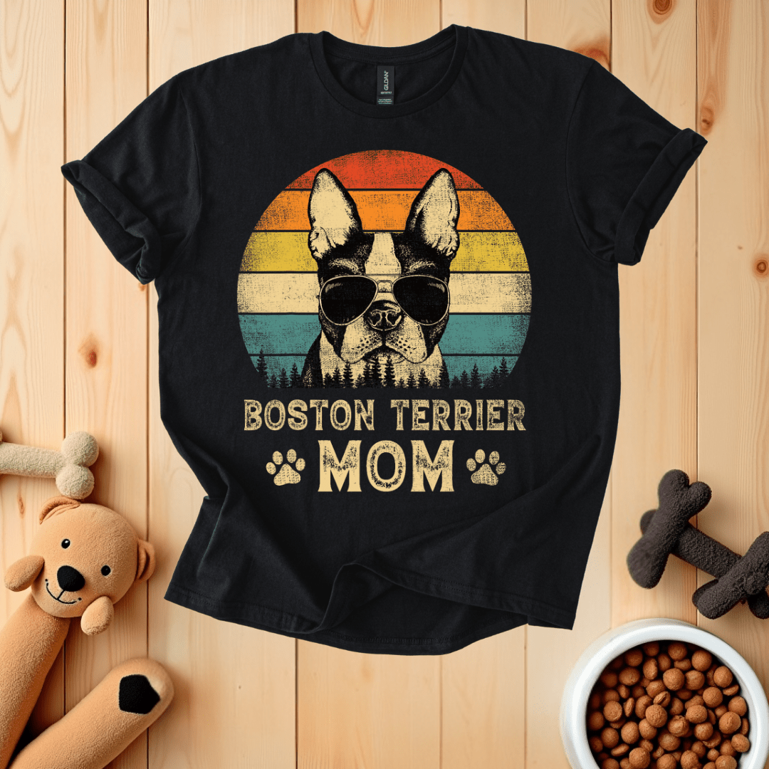 Black / S Boston Terrier Mom T-Shirt