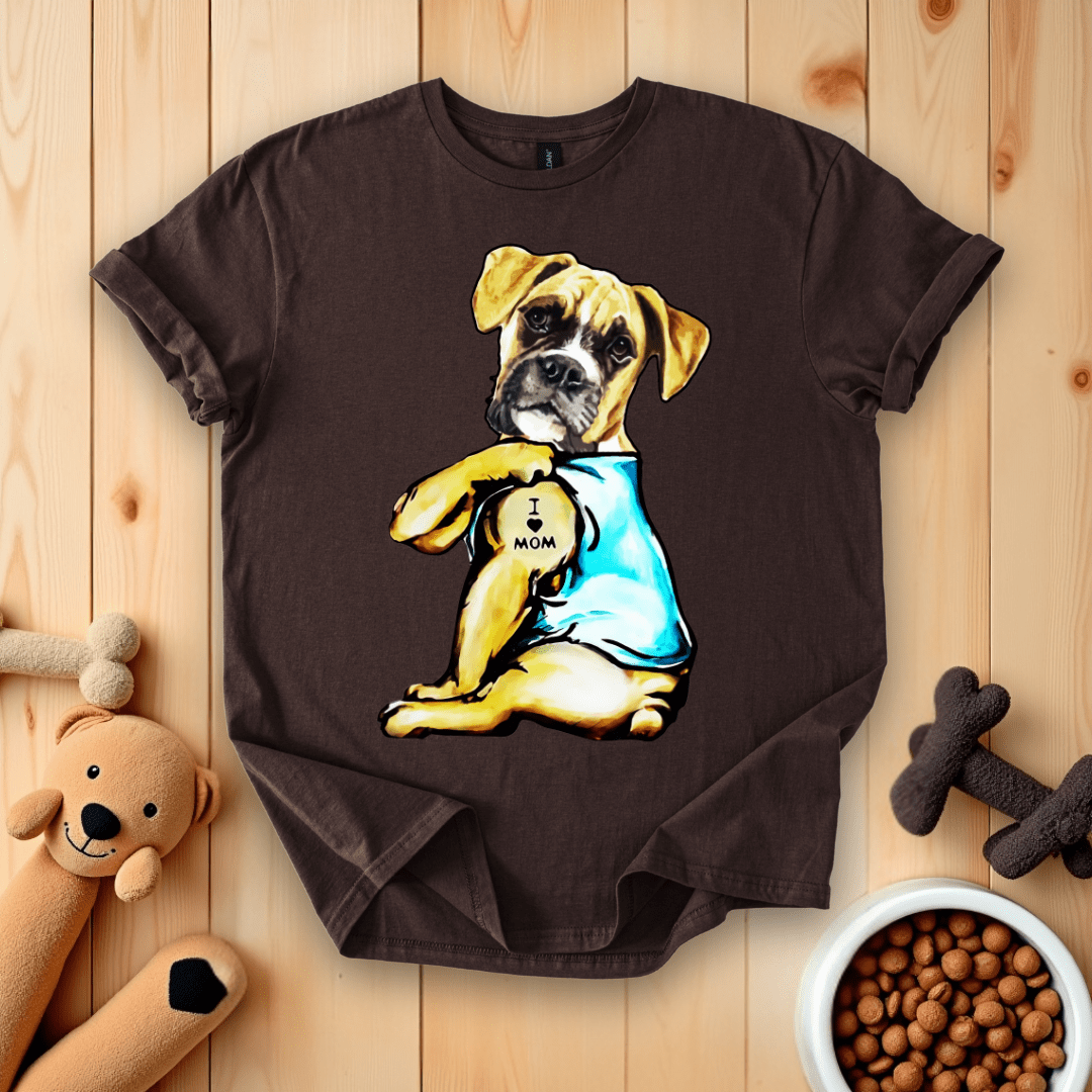 Dark Chocolate / S Boxer Dog I Love Mom T-Shirt