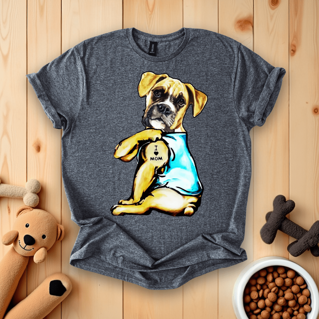 Dark Heather / S Boxer Dog I Love Mom T-Shirt