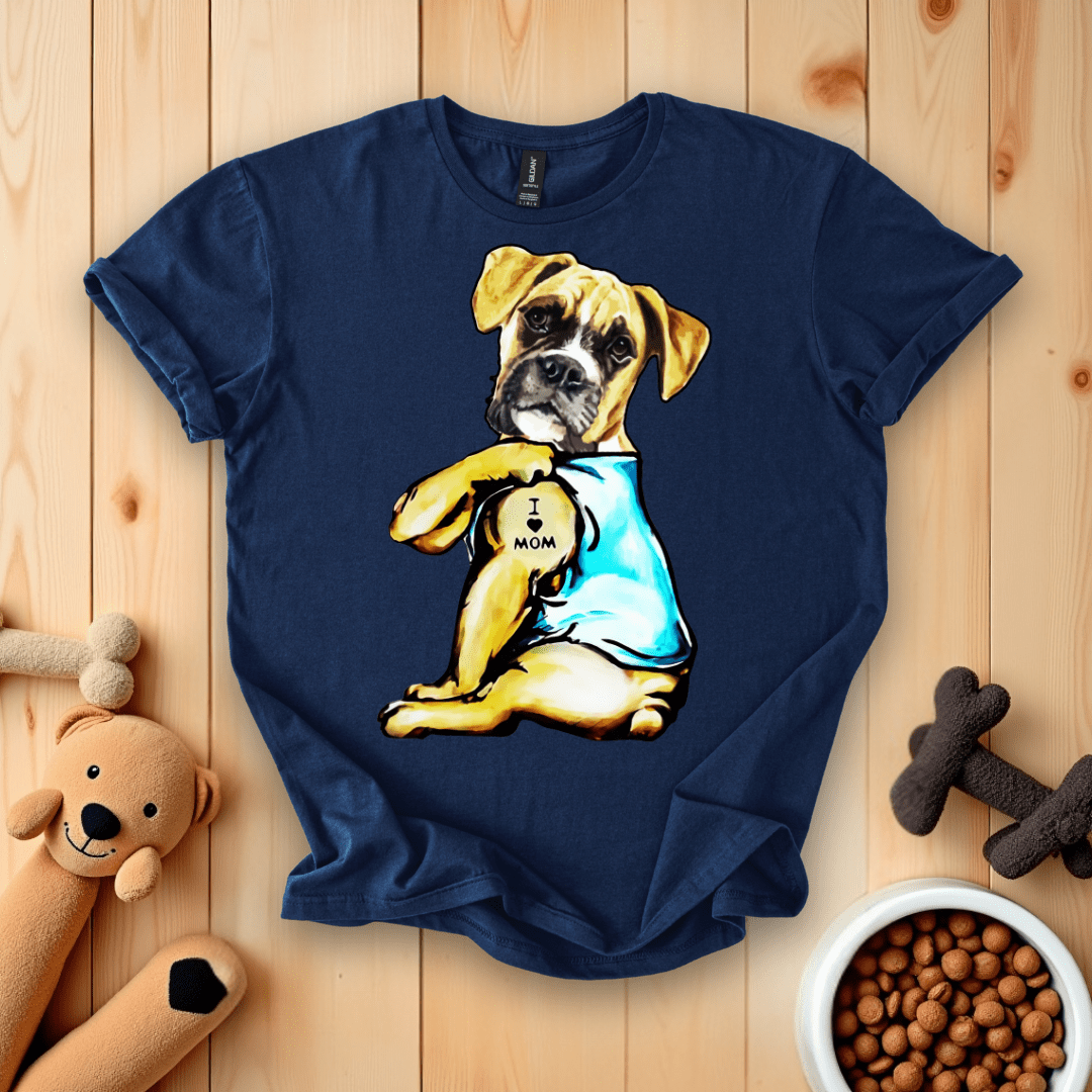 Navy / S Boxer Dog I Love Mom T-Shirt