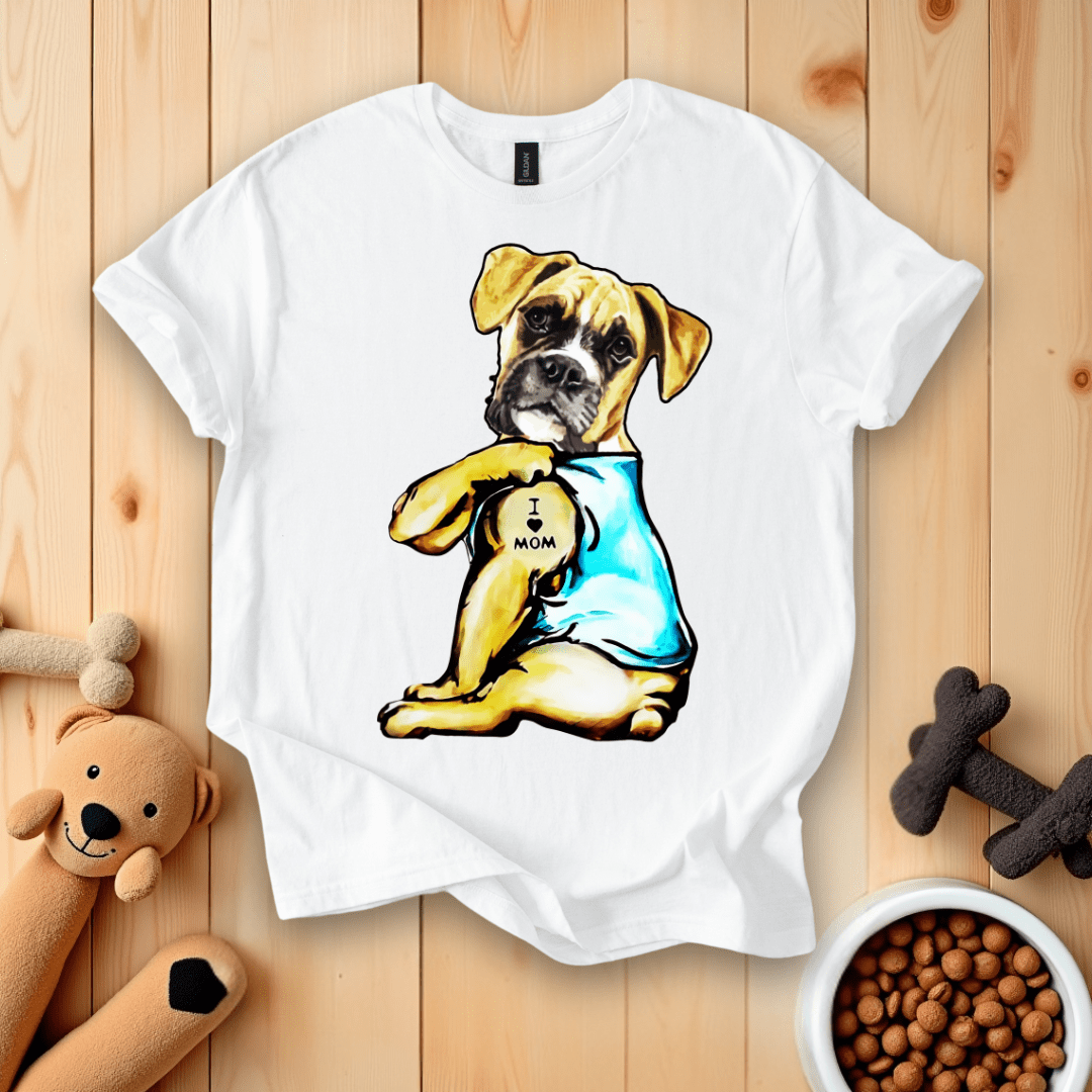 White / S Boxer Dog I Love Mom T-Shirt