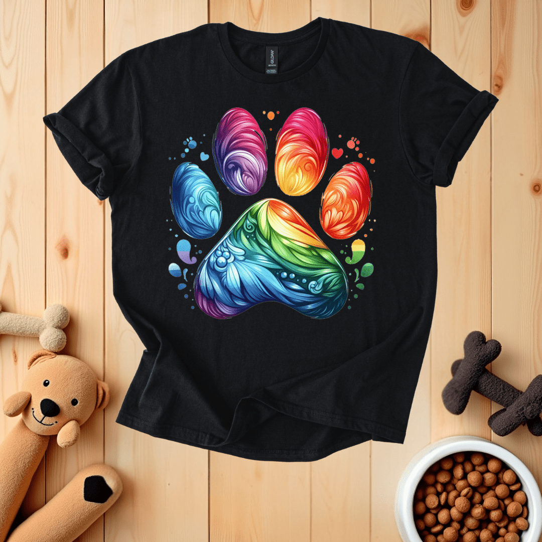 Black / S Colorful Dog Paw T-Shirt