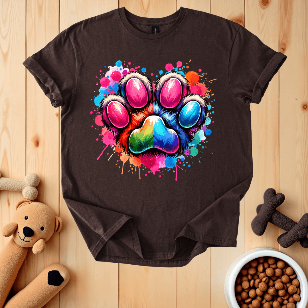 Dark Chocolate / S Colorful Dog Paw T-Shirt