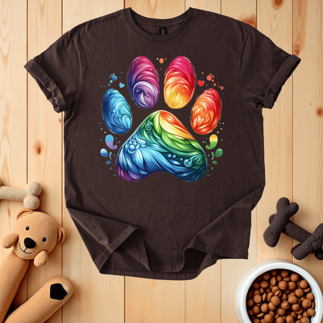 Dark Chocolate / S Colorful Dog Paw T-Shirt