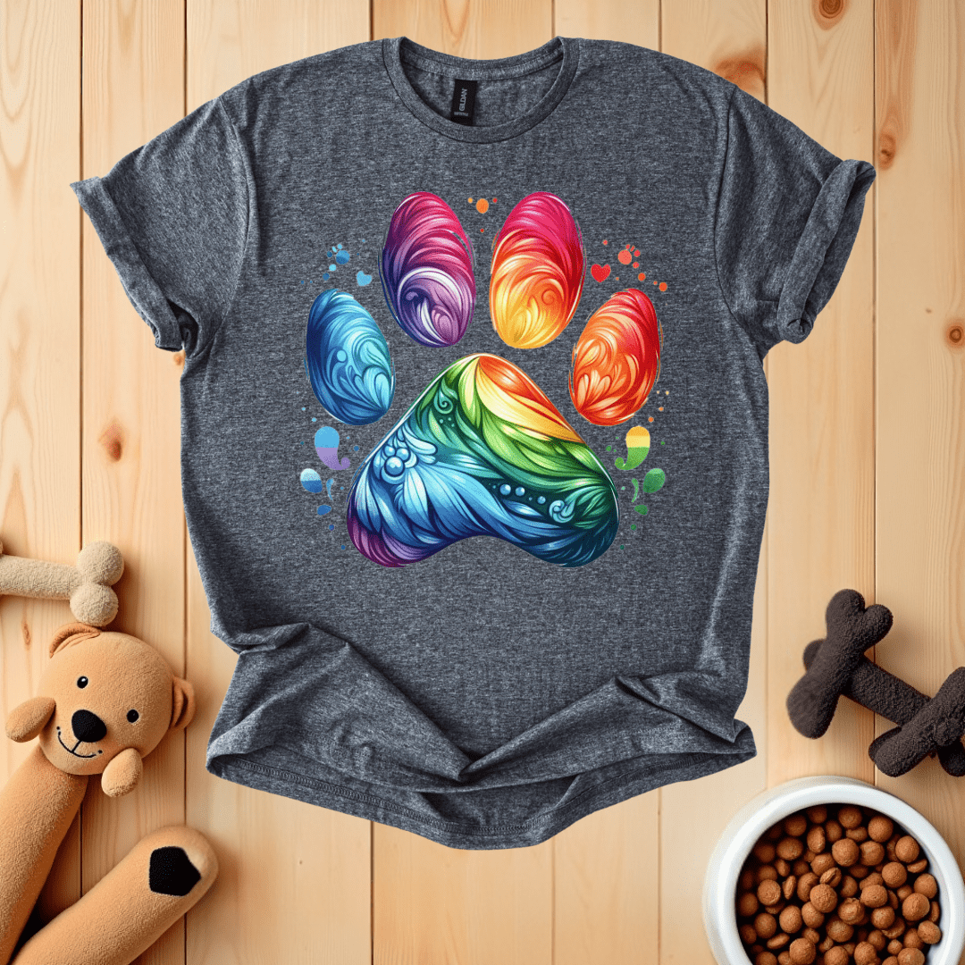Dark Heather / S Colorful Dog Paw T-Shirt
