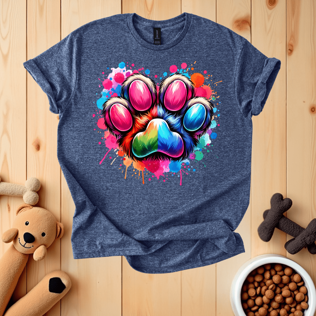 Heather Navy / S Colorful Dog Paw T-Shirt