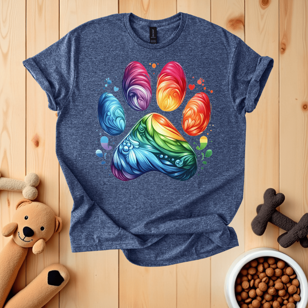 Heather Navy / S Colorful Dog Paw T-Shirt