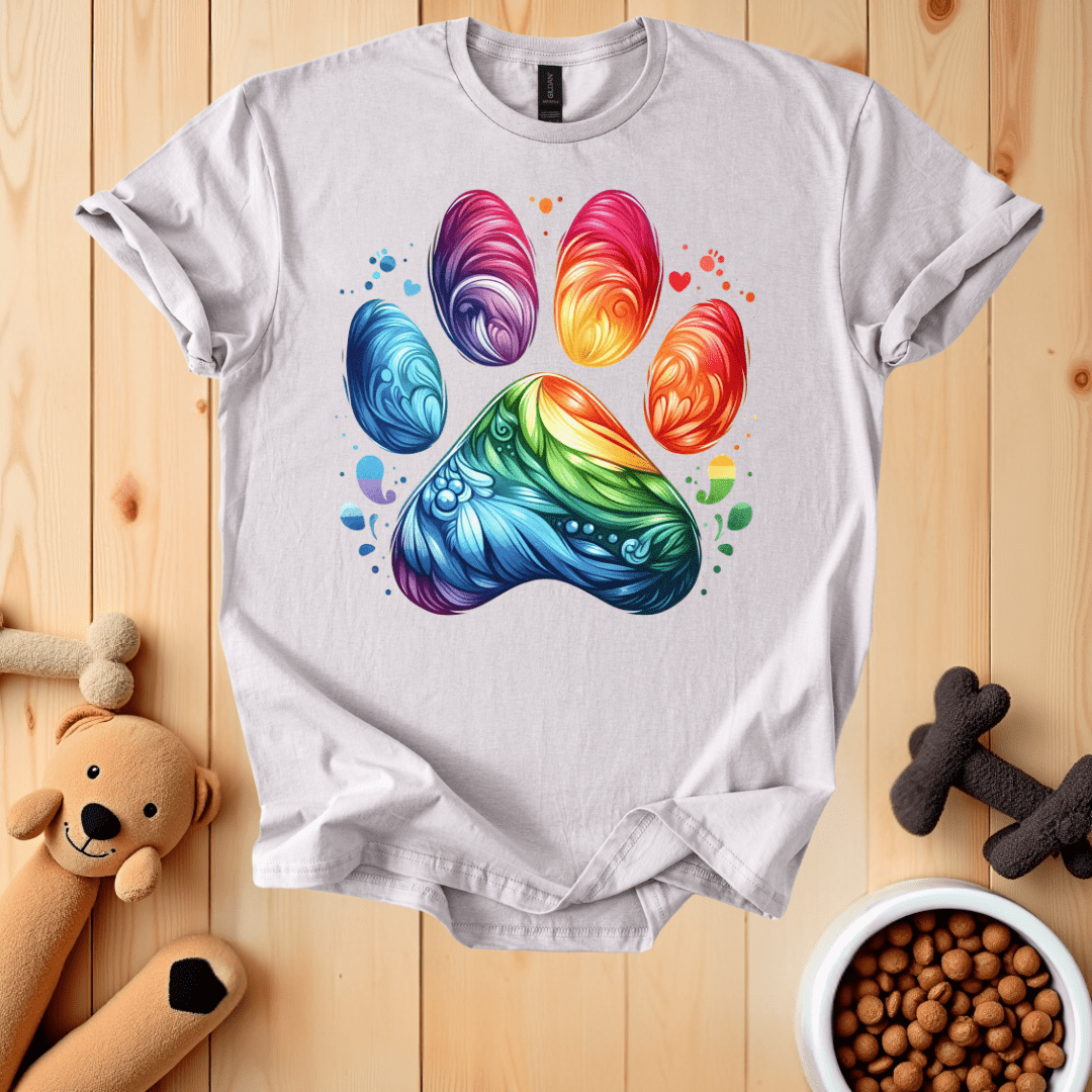 Ice Grey / S Colorful Dog Paw T-Shirt