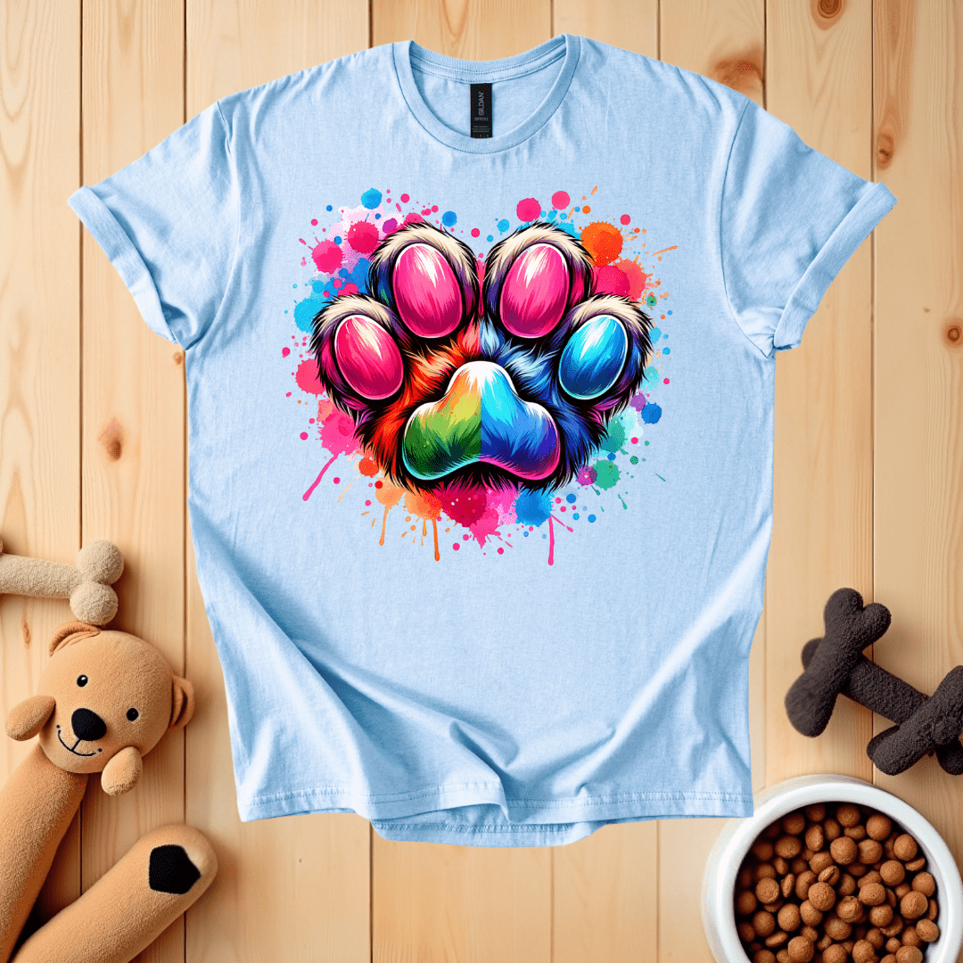 Light Blue / S Colorful Dog Paw T-Shirt