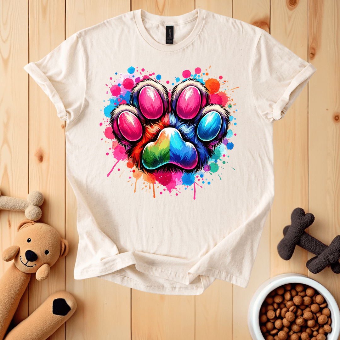 Natural / S Colorful Dog Paw T-Shirt