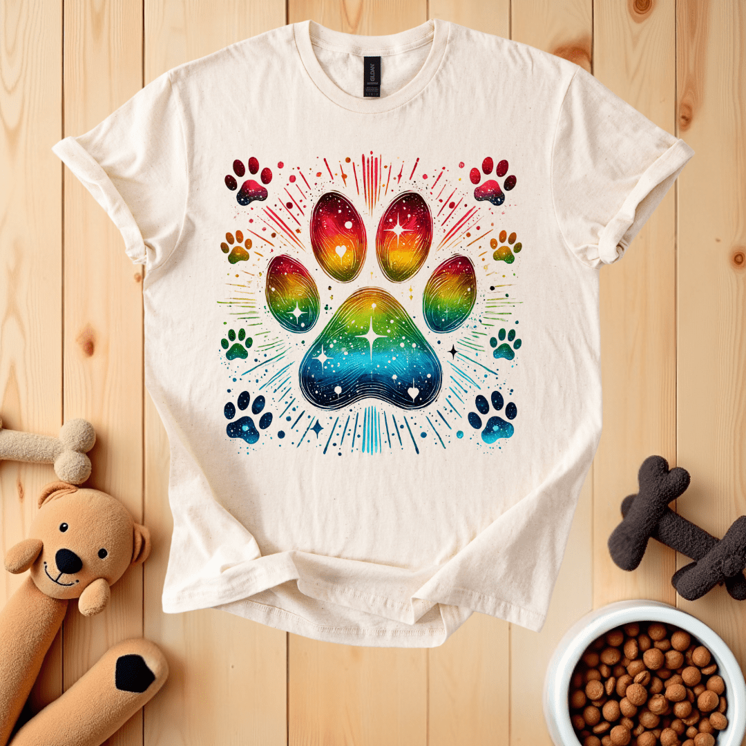 Natural / S Colorful Dog Paw T-Shirt