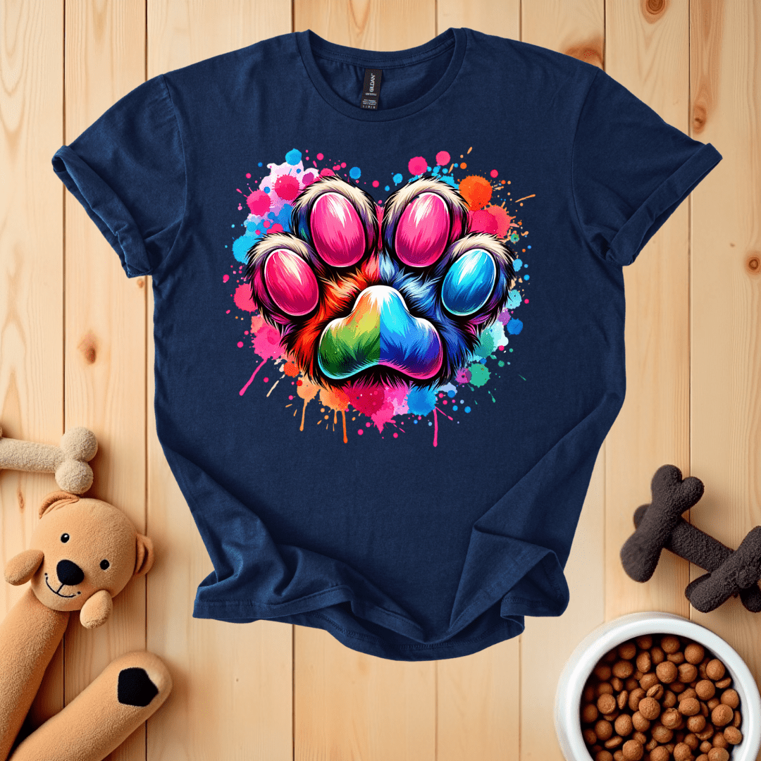 Navy / S Colorful Dog Paw T-Shirt
