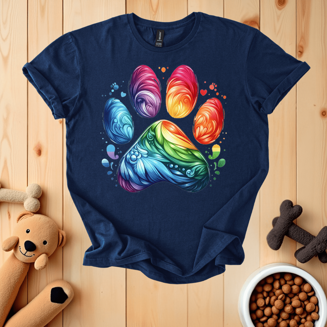 Navy / S Colorful Dog Paw T-Shirt