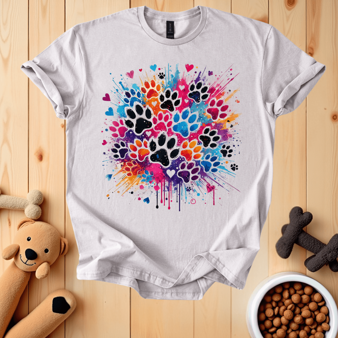 Ice Grey / S Colorful Dog Paws T-Shirt