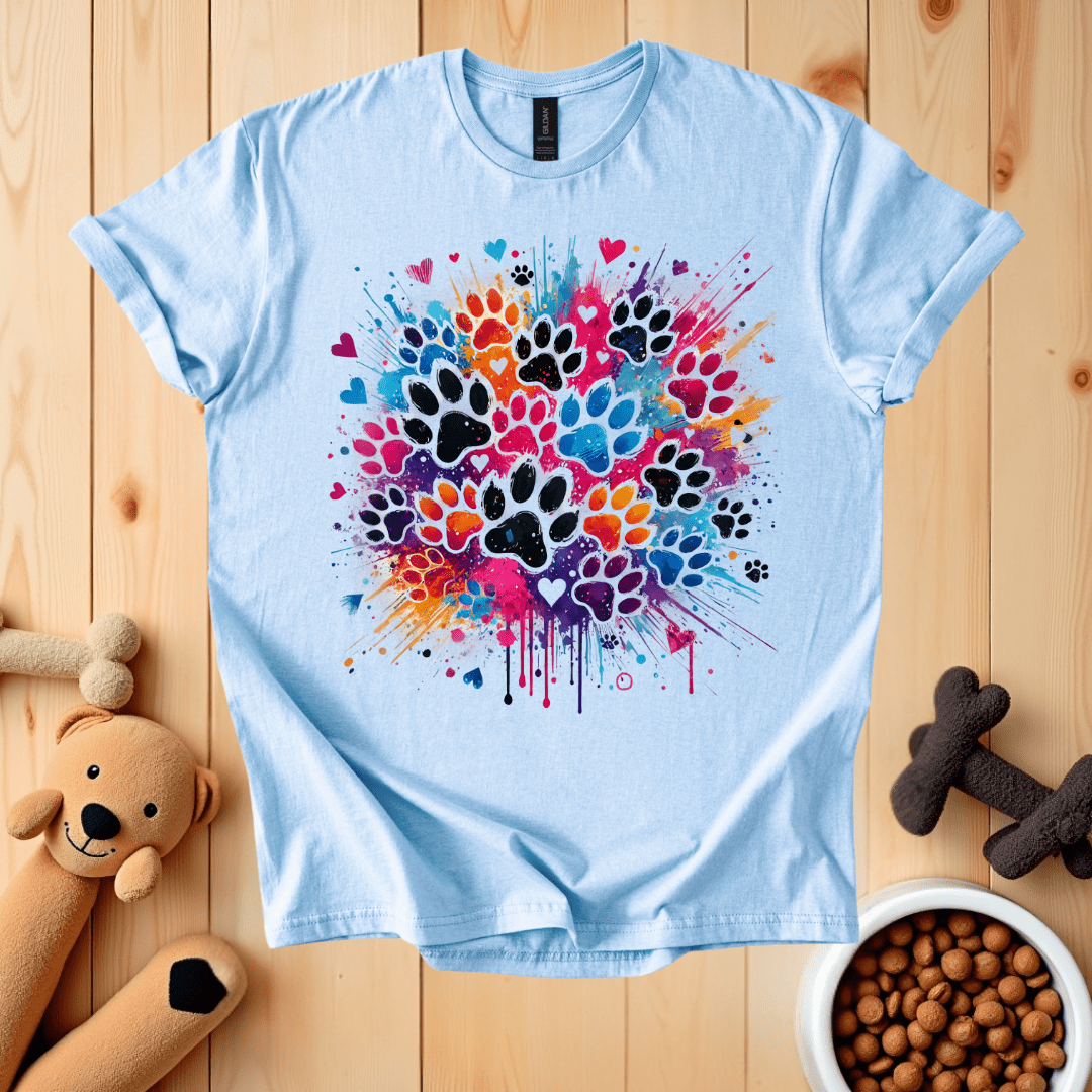 Light Blue / S Colorful Dog Paws T-Shirt