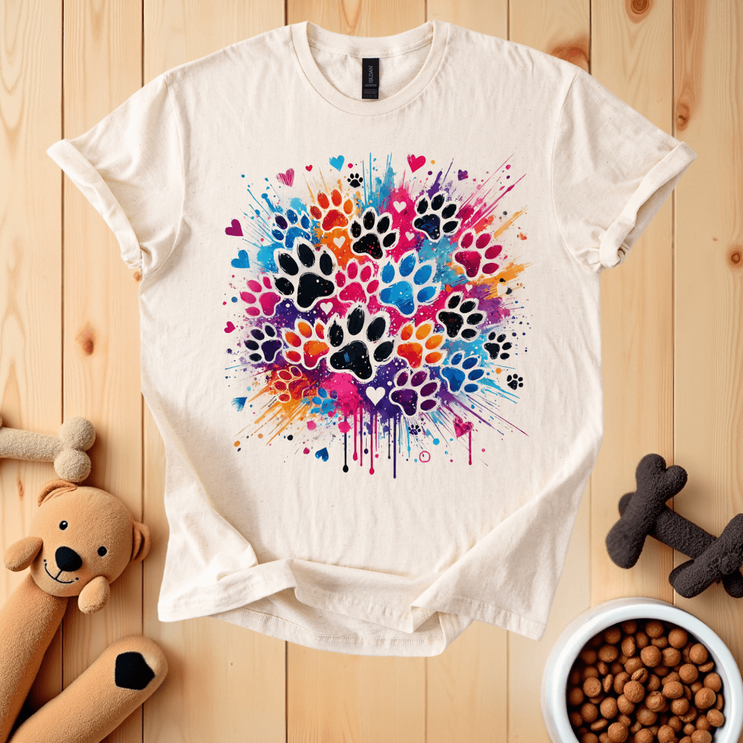 Natural / S Colorful Dog Paws T-Shirt