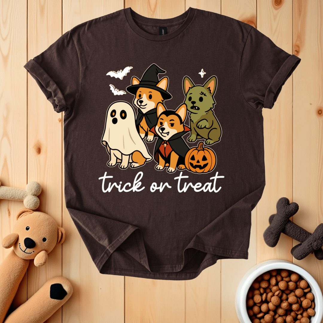 Dark Chocolate / S Corgi Dogs Halloween T-Shirt