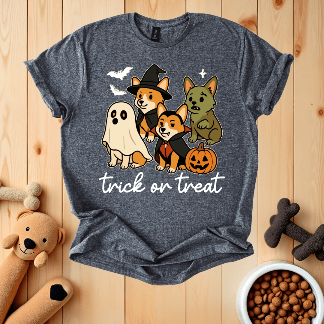 Dark Heather / S Corgi Dogs Halloween T-Shirt