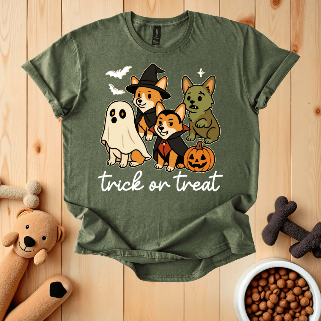 Military Green / S Corgi Dogs Halloween T-Shirt