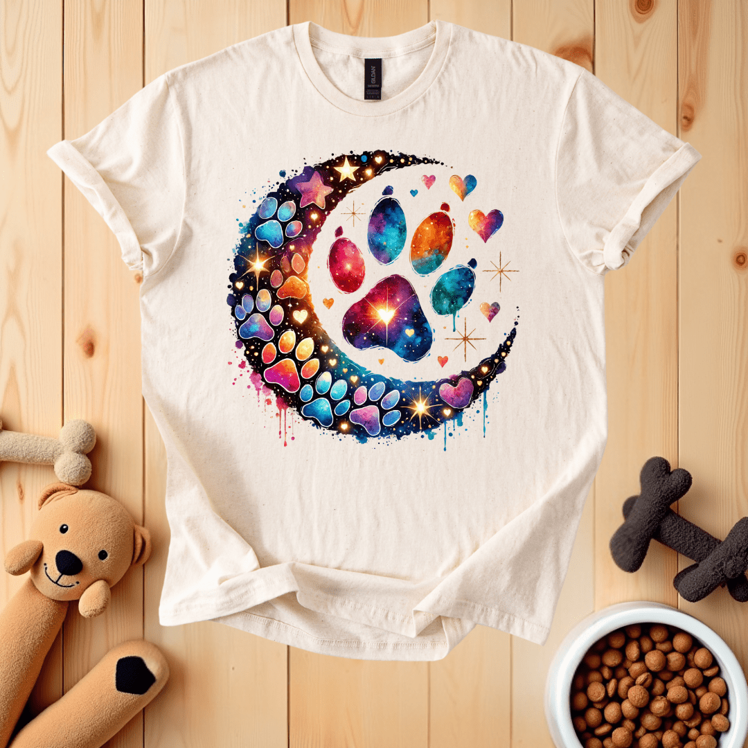 Natural / S Crescent Moon Dog Paw T-Shirt