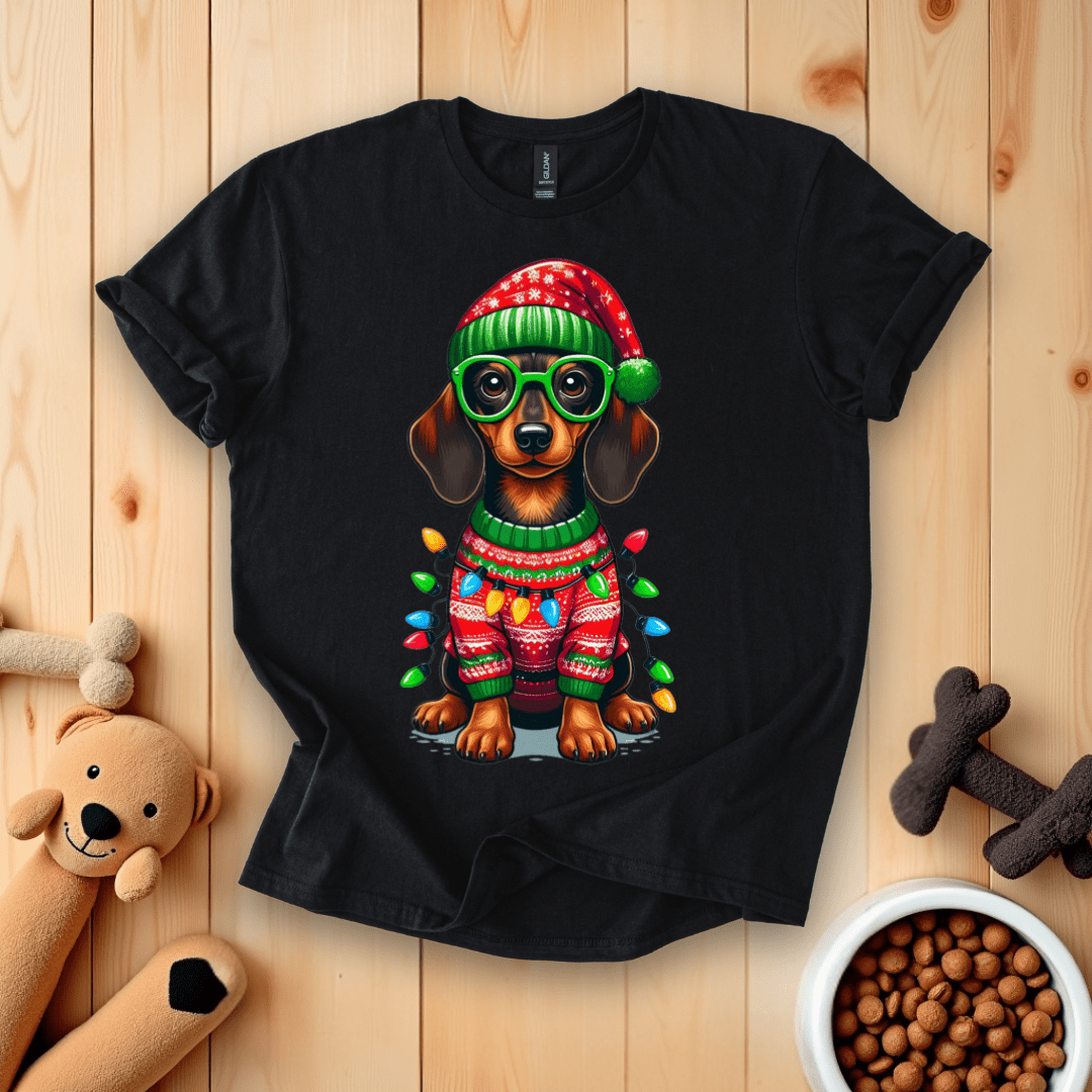 Black / S Dachshund Dog Christmas T-Shirt