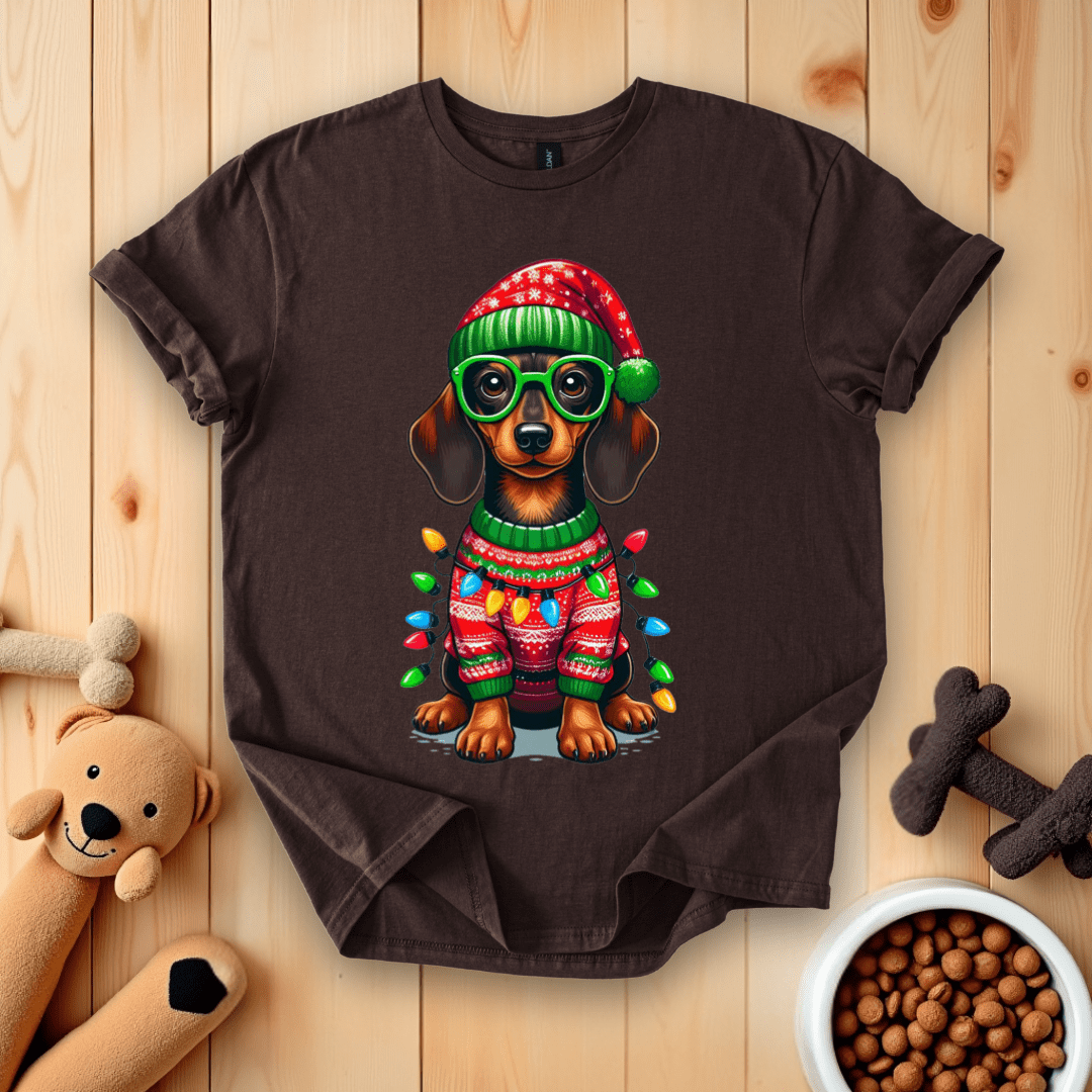 Dark Chocolate / S Dachshund Dog Christmas T-Shirt