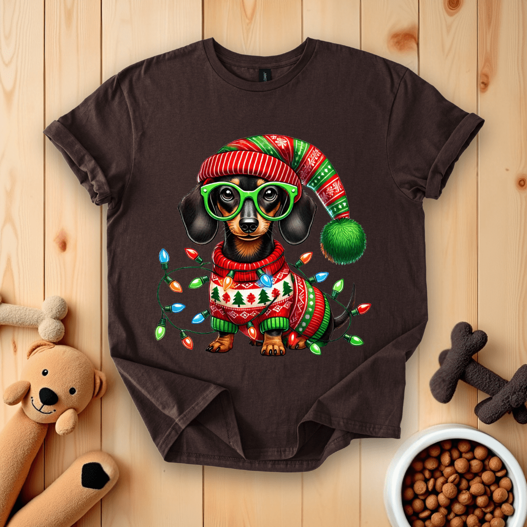 Dark Chocolate / S Dachshund Dog Christmas T-Shirt