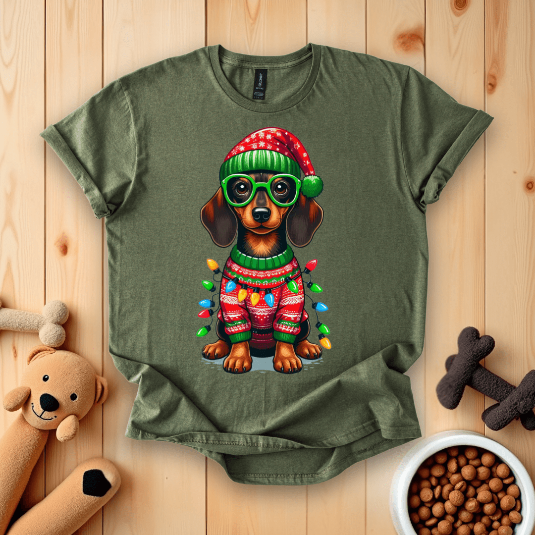 Military Green / S Dachshund Dog Christmas T-Shirt