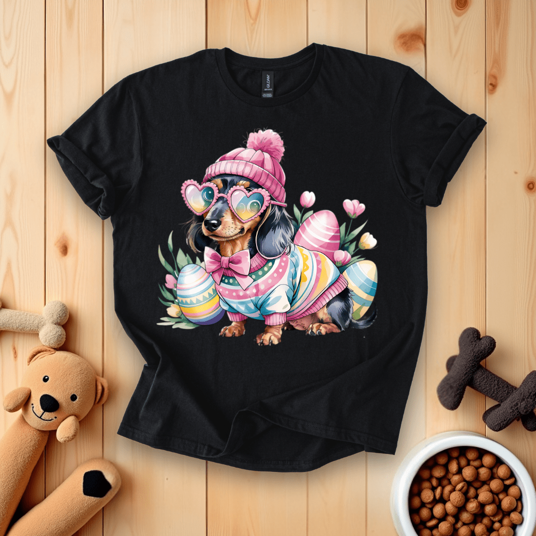 Black / S Dachshund Dog Happy Easter T-Shirt