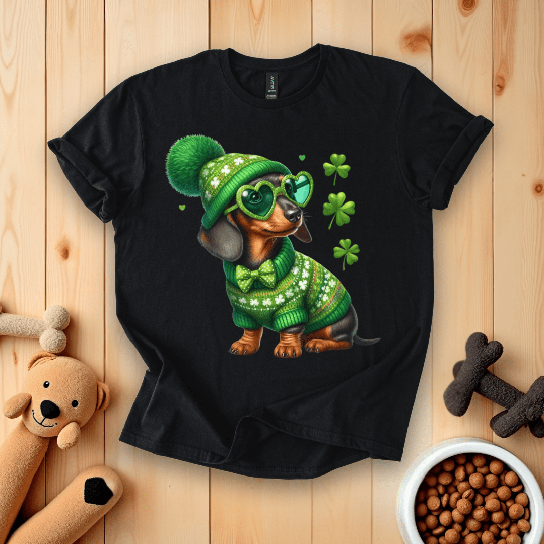 Black / S Dachshund Dog Happy St. Patricks Day T-Shirt