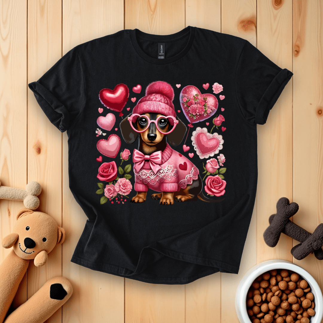 Black / S Dachshund Valentines Day T-Shirt