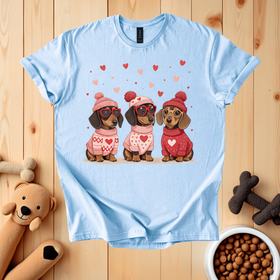 Light Blue / S Dachshund Valentines Day T-Shirt