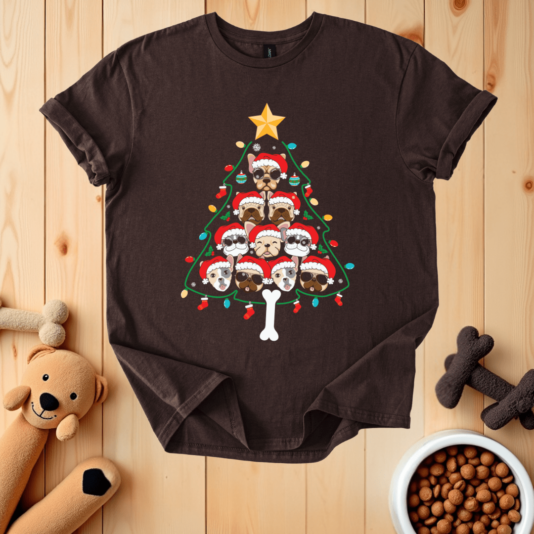 Dark Chocolate / S Dog Christmas Tree T-Shirt