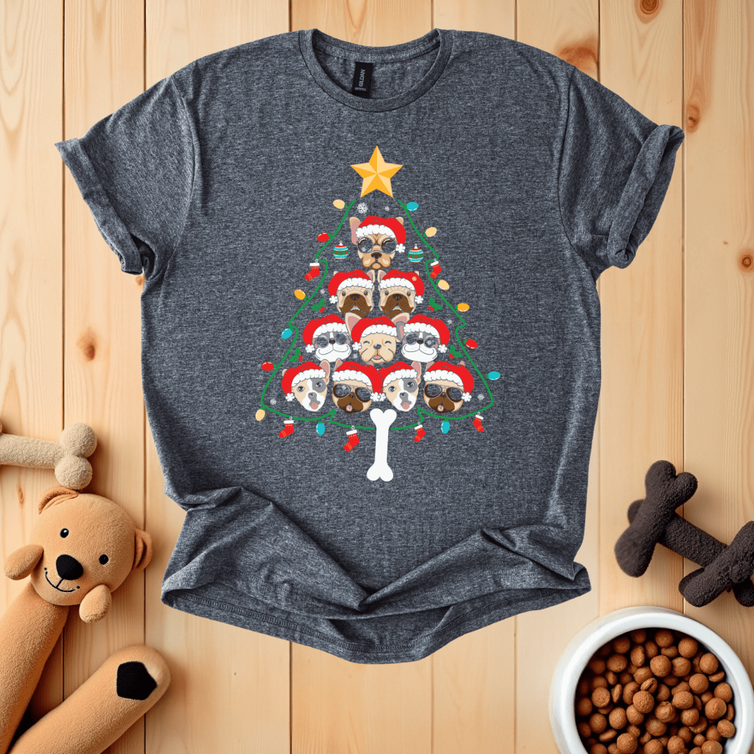Dark Heather / S Dog Christmas Tree T-Shirt