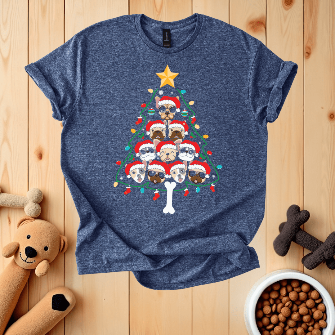 Heather Navy / S Dog Christmas Tree T-Shirt