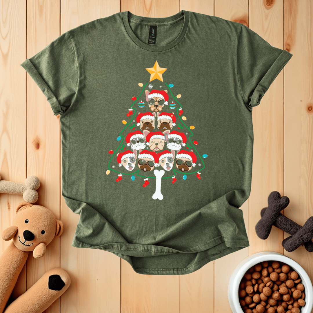 Military Green / S Dog Christmas Tree T-Shirt