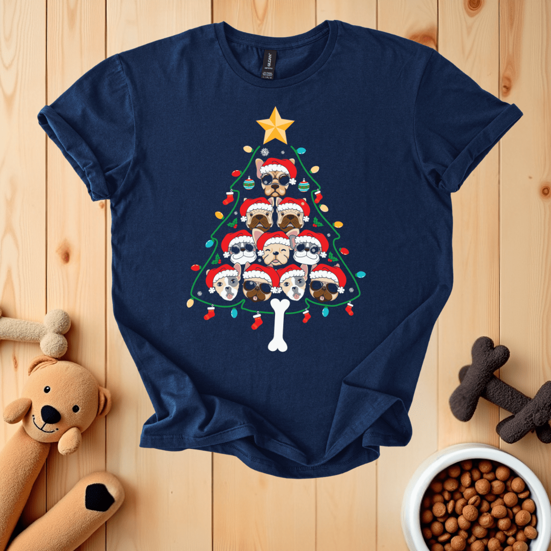 Navy / S Dog Christmas Tree T-Shirt