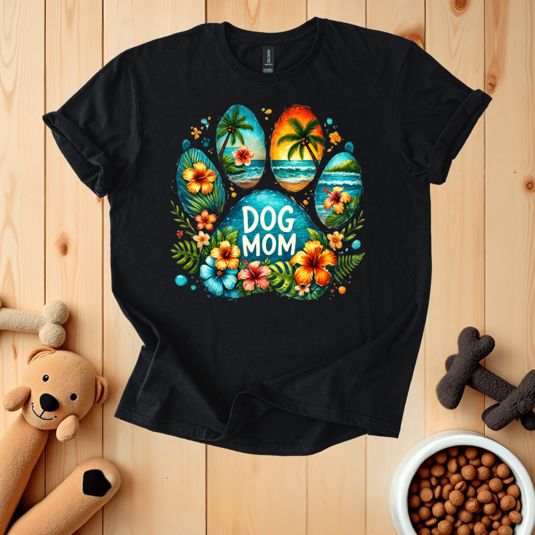 Black / S Dog Mom Hawaiian Paw T-Shirt