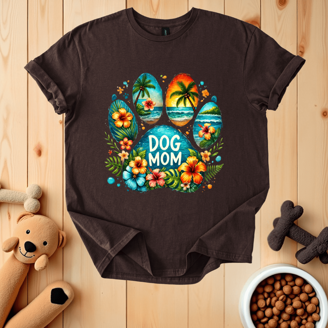 Dark Chocolate / S Dog Mom Hawaiian Paw T-Shirt