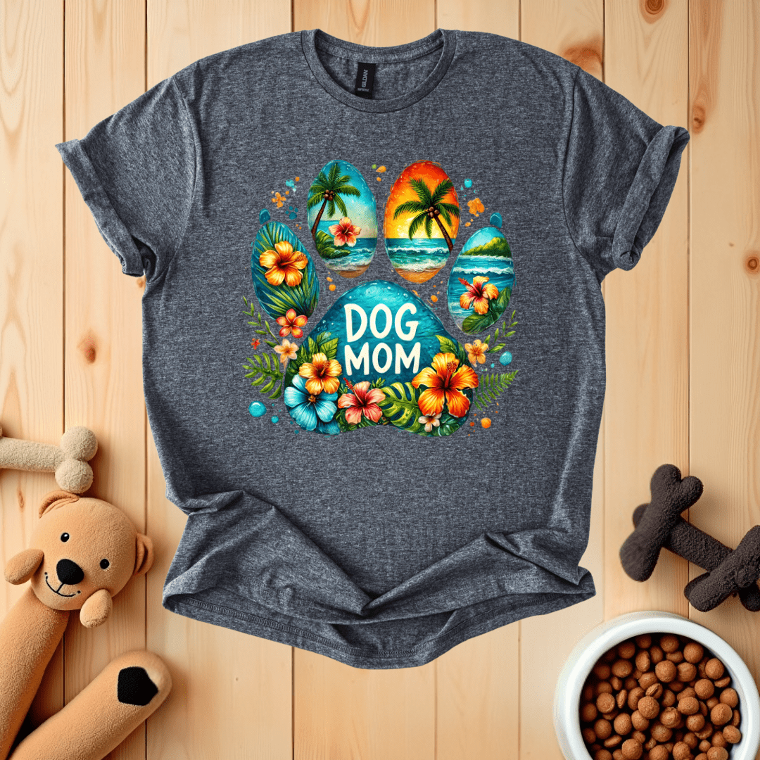 Dark Heather / S Dog Mom Hawaiian Paw T-Shirt