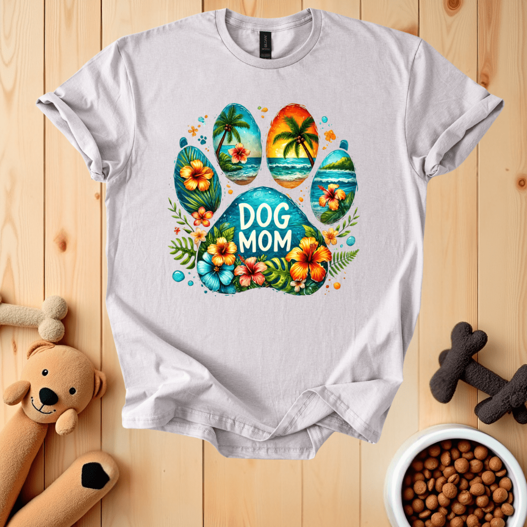 Ice Grey / S Dog Mom Hawaiian Paw T-Shirt
