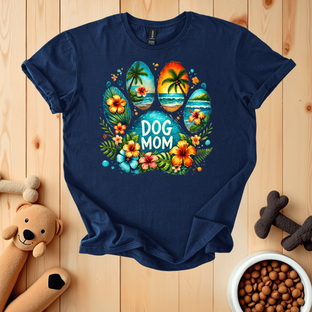Navy / S Dog Mom Hawaiian Paw T-Shirt